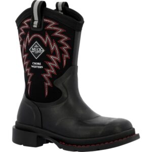 A 3/4 right turned Muck Little Kid's Chore Western Rubber Boot.