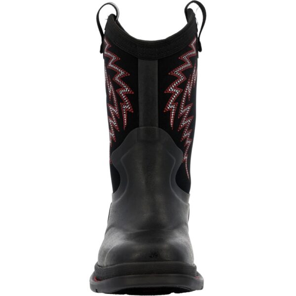 A forward-facing shot of a Muck Little Kid's Chore Western Rubber Boot.