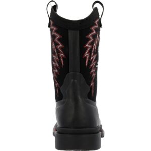 A look at the back and heel of a Muck Little Kid's Chore Western Rubber Boot.