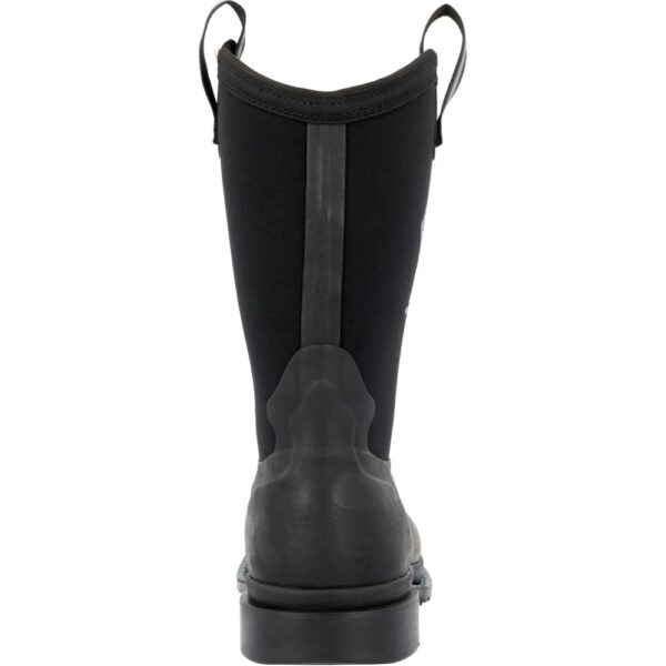 A look at the back and heel of a Muck Women's Chore Western 12" Mid Rubber Boot.