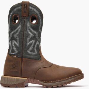 A right profile facing Rocky Hi-Wire Waterproof 11" Western Pull-On Work Boot.