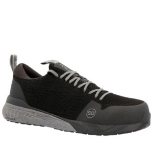 A 3/4 right turned Rocky Industrial Athletix Composite Toe Work Shoe.