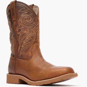 A 3/4 right turned Rocky MonoCrepe Waterproof 12" Western Pull-On Work Boot.