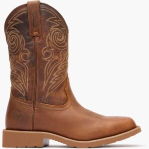 A right profile facing Rocky MonoCrepe Waterproof 12" Western Pull-On Work Boot.