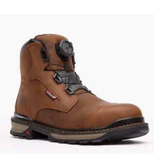 A 3/4 right turned Rocky Rams Horn BOA Waterproof Composite Toe 6" Work Boot.