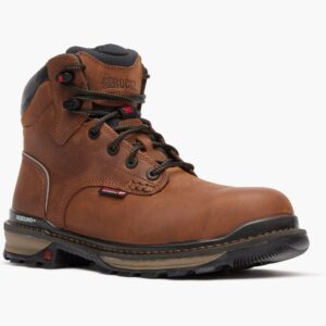 A 3/4 right turned Rocky Rams Horn Waterproof Composite Toe 6" Work Boot.