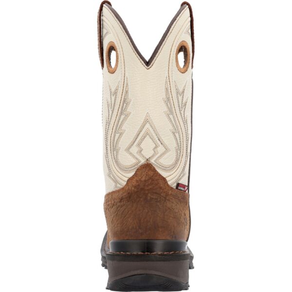A look at the heel on a Rocky Rams Horn Waterproof Composite Toe Pull-On Work Boot.