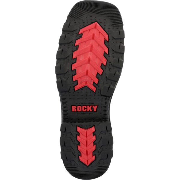 A look at the sole on a pair of Rocky Rams Horn Waterproof Composite Toe Pull-On Work Boot.