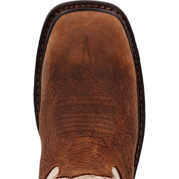 A look at the toe shape on a Rocky Rams Horn Waterproof Composite Toe Pull-On Work Boot.
