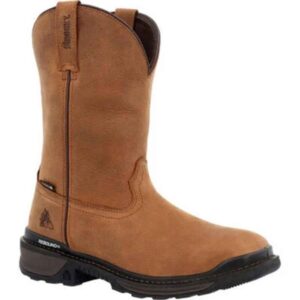 A 3/4 right turned Rocky Rams Horn Waterproof Composite Toe Pull-On Work Boot.