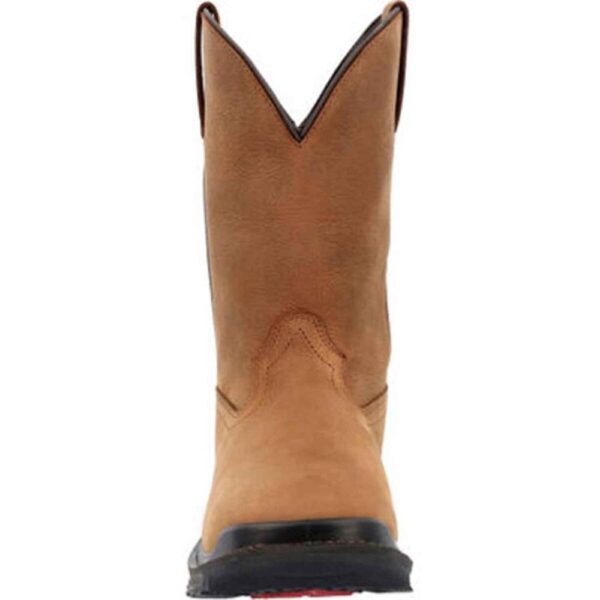 A look at the heel on a Rocky Rams Horn Waterproof Composite Toe Pull-On Work Boot.