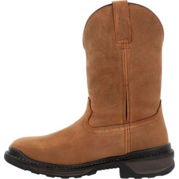 A left profile facing Rocky Rams Horn Waterproof Composite Toe Pull-On Work Boot.