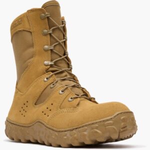 A 3/4 right turned Rocky S2V Predator Composite Toe 8" Uniform Boot.