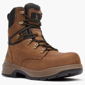 A 3/4 right turned Rocky Worksmart Composite Toe 8" Work Boot.