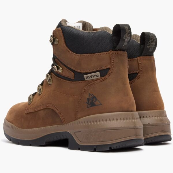 A shot of the heels of a pair of Rocky Worksmart Waterproof 6" Work Boots.