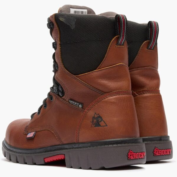 A shot of the heels of a pair of Rocky Worksmart Waterproof Composite Toe 8" Work Boots.