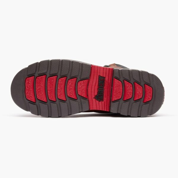 A look at the sole on a pair of Rocky Worksmart Waterproof Composite Toe 8" Work Boot.