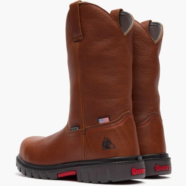 A shot of the heels of a pair of Rocky Worksmart Waterproof Composite Toe Pull-On Work Boots.
