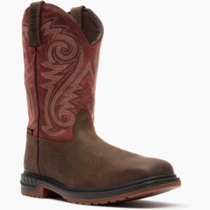 A 3/4 right turned Rocky Worksmart Waterproof Composite Toe Western 11" Pull-On Work Boot.