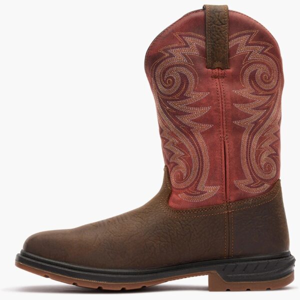 A left profile facing Rocky Worksmart Waterproof Composite Toe Western 11" Pull-On Work Boot.