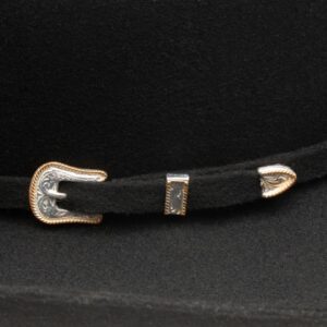 A closeup look at the hatband on a Stetson Oakridge 3X Black Cowboy Hat.