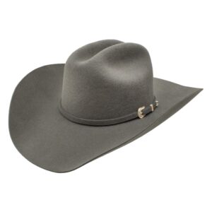 A 3/4 turned Stetson Oakridge 3X Granite Cowboy Hat.
