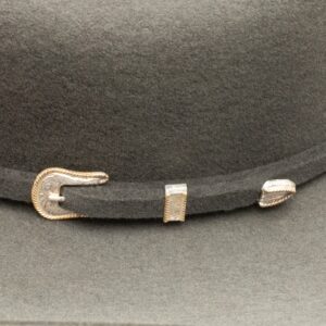 A closeup look at the hatband on a Stetson Oakridge 3X Granite Cowboy Hat.