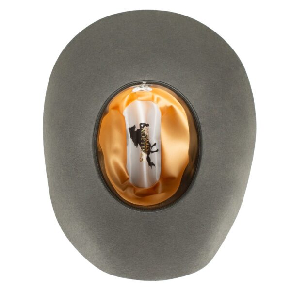 A shot of the underbrim on a Stetson Oakridge 3X Granite Cowboy Hat.