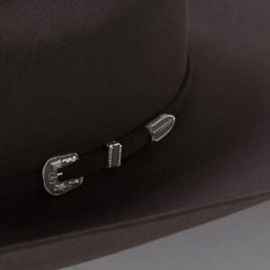 A closeup look at the hatband on a Stetson Skyline 6X Granite Cowboy Hat.