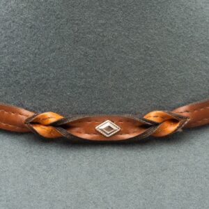 A closeup look at the hatband on a Stetson Weston Denim Felt Western Cowboy Hat.