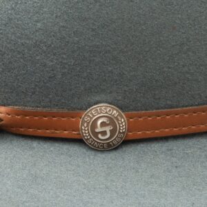 A closeup look at the Stetson stud on a Weston Denim Felt Western Cowboy Hat.