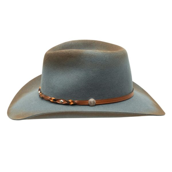 A profile look at the Stetson Weston Denim Felt Western Cowboy Hat.
