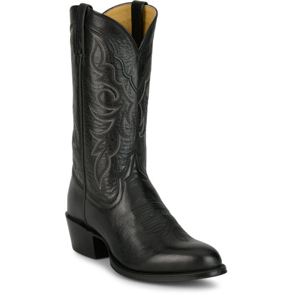 A 3/4 turned Tony Lama Marco 12" Black Western Boot.