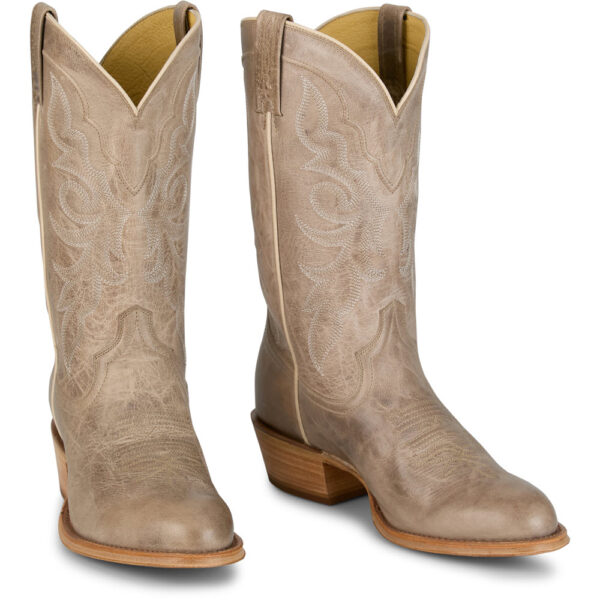 A 3/4 right turned pair of Tony Lama Marco 12" Grey Western Boots.