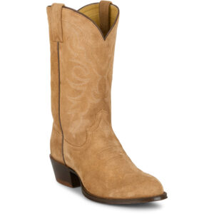 A 3/4 turned Tony Lama Plano 12" Honey Suede Western Boot.