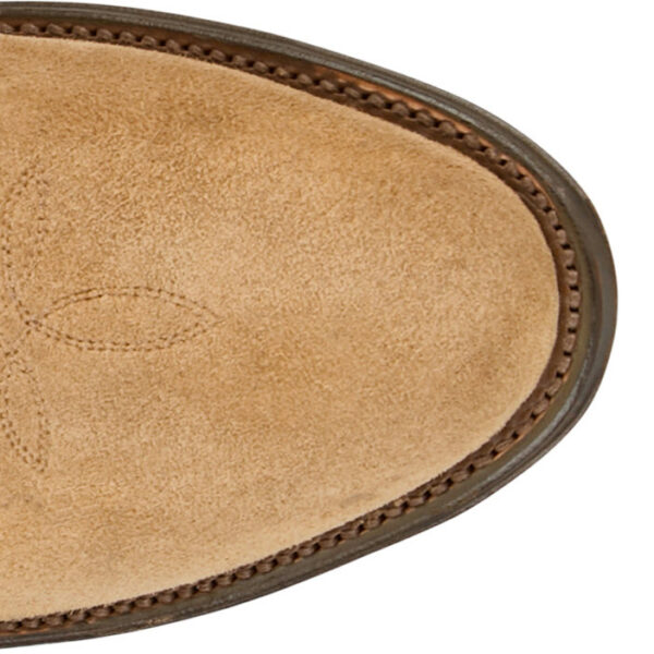 A look at the toe shape of a Tony Lama Plano 12" Honey Suede Western Boot.