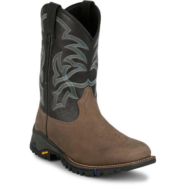A 3/4 right turned Tony Lama Roustabout 11" Waterproof Grey Pull-On Work Boot.