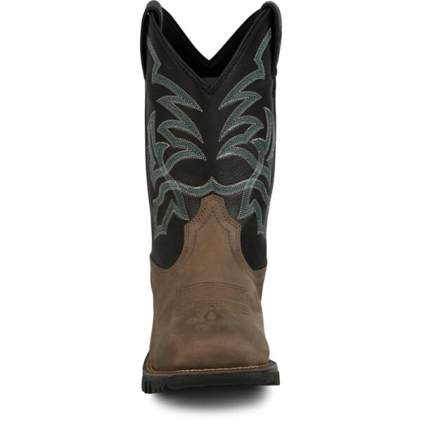 A forward-facing shot of a Tony Lama Roustabout 11" Waterproof Grey Pull-On Work Boot.