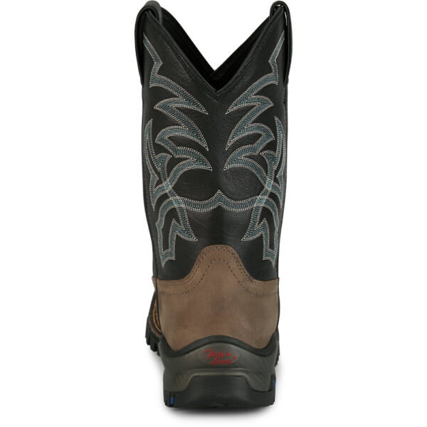 A look at the back and heel of a Tony Lama Roustabout 11" Waterproof Grey Pull-On Work Boot.