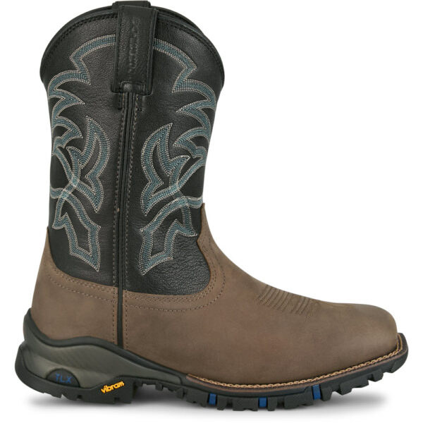 A right profile facing Tony Lama Roustabout 11" Waterproof Grey Pull-On Work Boot.