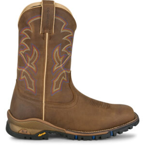 A right profile facing Tony Lama Roustabout 11" Waterproof Tan Pull-On Work Boot.