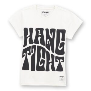 A picture of the front of a Wrangler Lainey Wilson Hang Tight Shrunken Band Short Sleeve T-Shirt.
