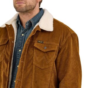 A closeup shot of the chest pocket on a Wrangler Men's Cowboy Cut Sherpa Lined Corduroy Jacket.