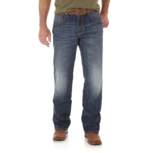 A modeled, forward-facing look at a pair of Wrangler Men's Retro Relaxed Fit Bootcut Jeans.