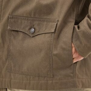A closeup look at waist pocket on a Wrangler Men's Western Lined Canvas Barn Coat.