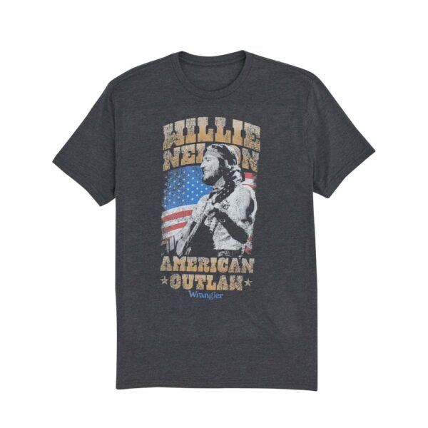A picture of the front of a Wrangler Short Sleeve Willie Nelson Graphic T-Shirt.