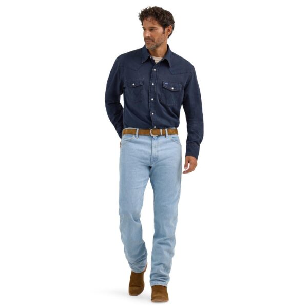 A full-bodied, modeled shot of a Wrangler Vintage-Inspired Western Snap Work Shirt.
