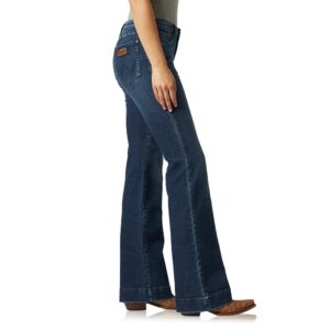 A modeled, right-side-facing look at a pair of Wrangler Women's Retro Mae Wide-Leg Trouser Jeans.