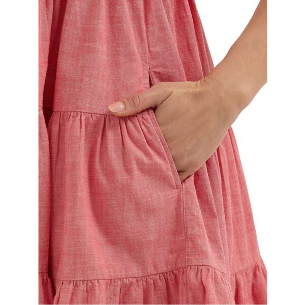 A closeup shot of the pocket on a Wrangler Women's Strappy Tiered Dress.