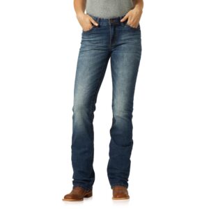 A modeled, forward-facing look at a pair of Wrangler Women's Ultimate Riding Willow Mid-Rise Bootcut Jeans.